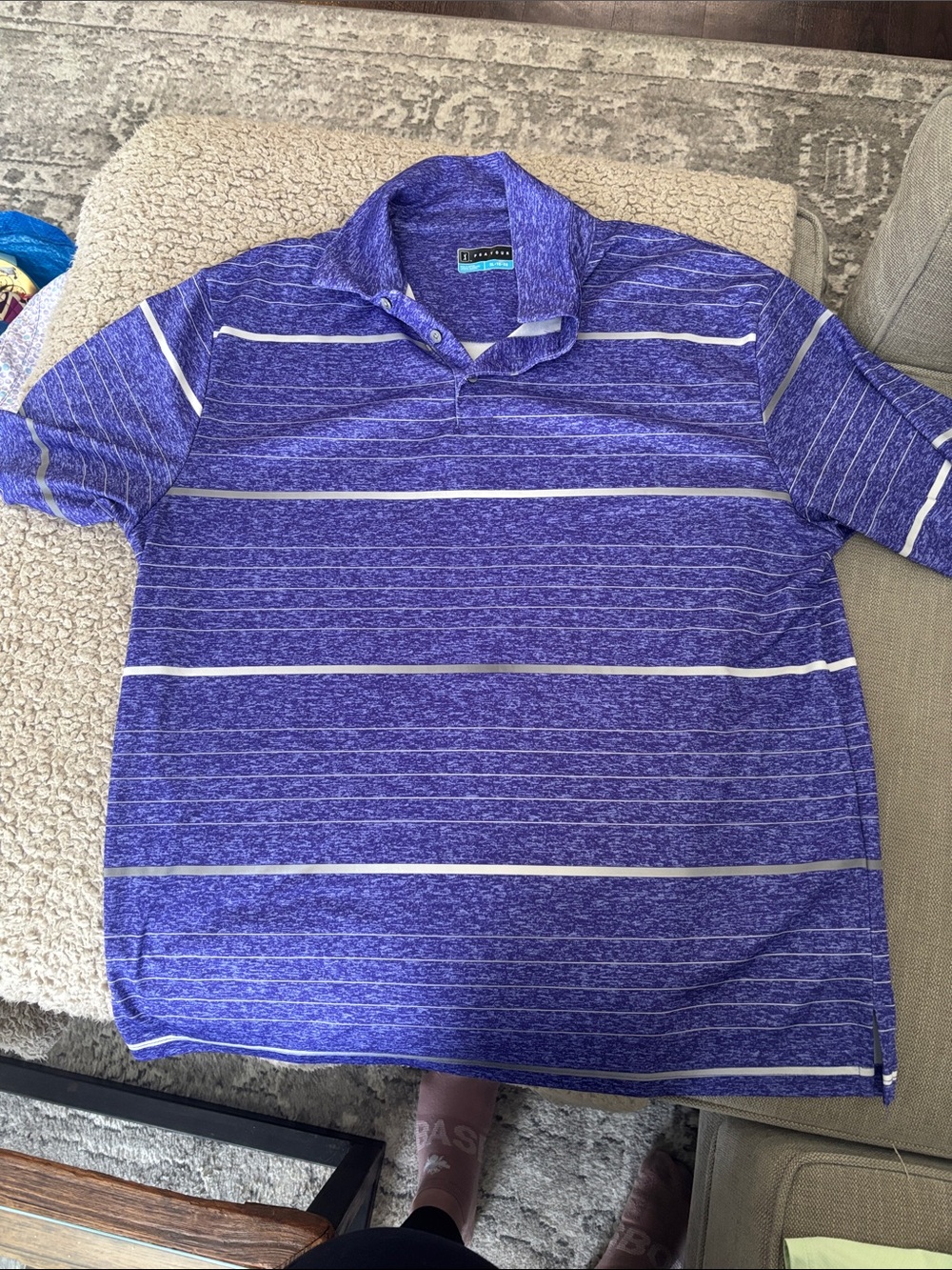 PGA Tour Men's Heathered Purple Polo with White Stripes